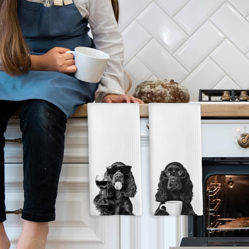 Mcehtle Funny Cocker Spaniel Kitchen Towels Set of 2, Funny Dog Kitchen Accessories, Coffee Station Wine Bar Decor, Dog Chef Gift Hand Towel, Dining Room Decorative Tea Towel Dish Towels 16x24 Inch - Image 3